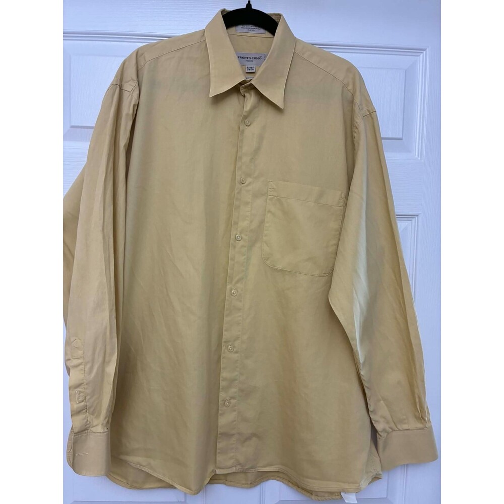 Pronto‎ Uomo Firenze Men’s Dress Shirt 42-16.5 Yellow Italy Cotton
